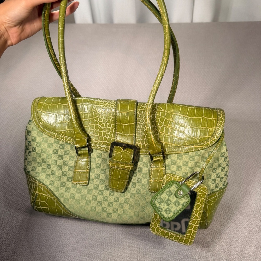 Vintage Y2K Liz Claiborne Green Monogram Shoulder Bag